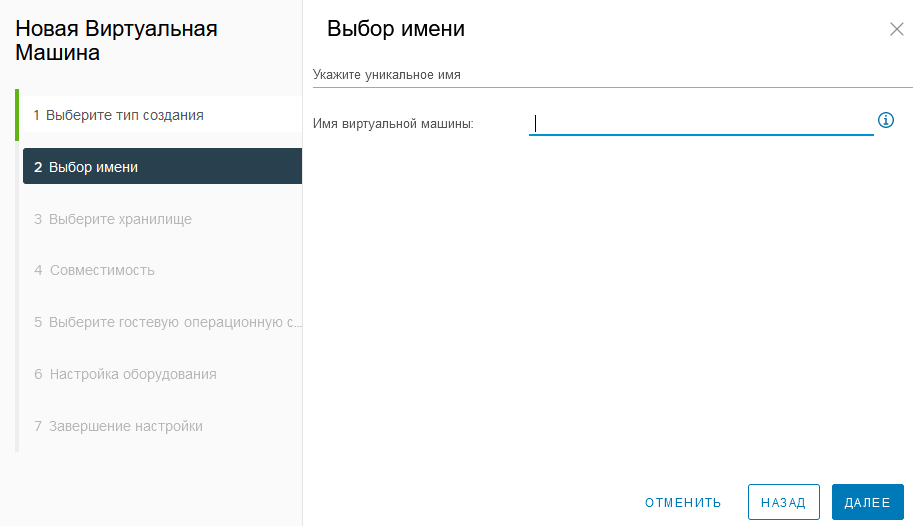 Ввод имени ВМ