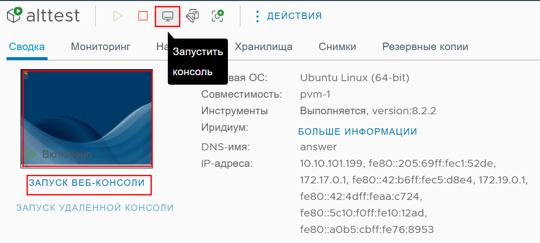 Кнопка входа в гостевую ВМ